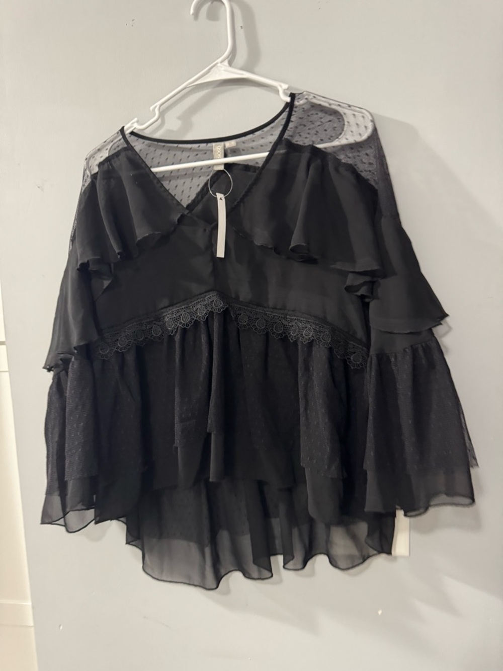 ASOS Black Ruffle Sheer Blouse - Picture 7 of 10